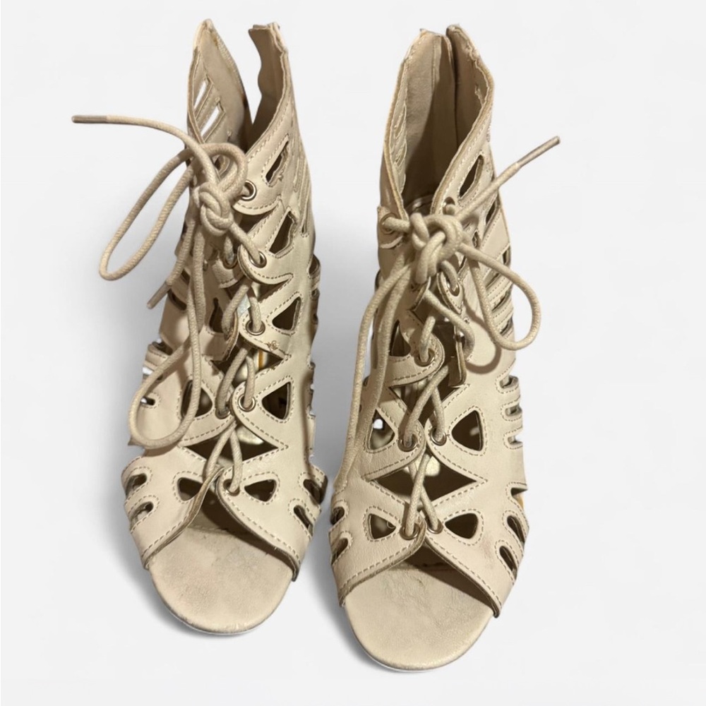 Elegant Beige Lace-Up Women's Sandals